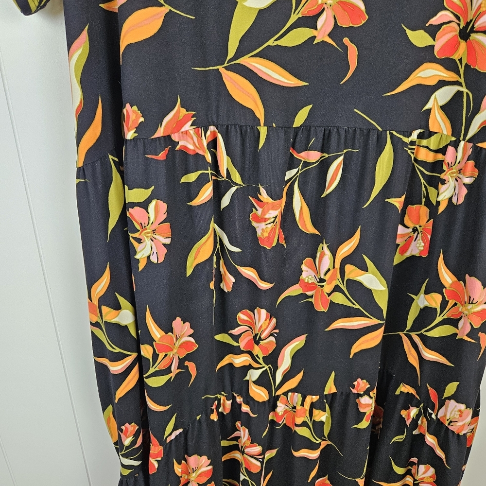 Cuddl Duds Printed Jersey Knit Tiered T Shirt Dress Black Floral 2X Knee Length - Picture 3 of 8